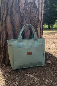 Lamelif Çok Cepli Kanvas Kadın Omuz Çantası Çağla Yeşili