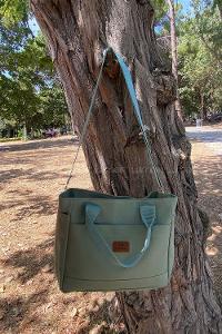 Lamelif Çok Cepli Kanvas Kadın Omuz Çantası Çağla Yeşili