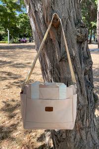 Lamelif Çok Cepli Kanvas Kadın Omuz Çantası Krem