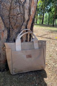 Lamelif Çok Cepli Kanvas Kadın Omuz Çantası Vizonrengi