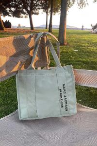 Lamelif Kanvas Kumaş Siyah Çapraz Çanta Kadın Çağla Yeşili