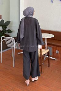 Lamelif Düğme Detaylı Modal Tesettür İkili Takım Antrasit