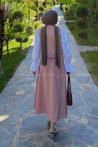 Lamelif Gabardin Yelek-Etek İkili Tesettür Takım Pudra Rengi