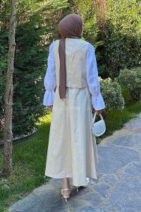 Lamelif Gabardin Yelek-Etek İkili Tesettür Takım Taş Rengi
