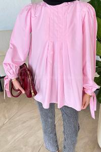 Lamelif Kolu Bağlamalı Pileli Bluz Pembe