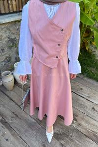 Powder V Neck Sleeveless Arm Denim Straight Skirt Suit