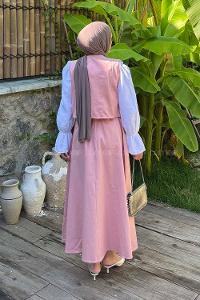 Powder V Neck Sleeveless Arm Denim Straight Skirt Suit