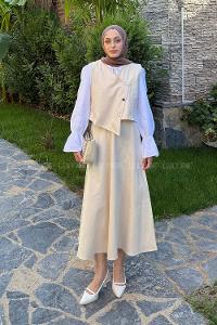 Lamelif Kruvaze Kapama Gabardin Takım Taş Rengi