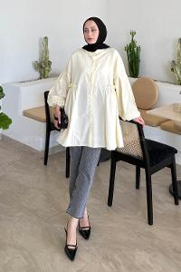Yellow Shirt Collar Linen Tunic
