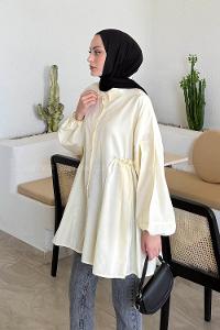 Yellow Shirt Collar Linen Tunic