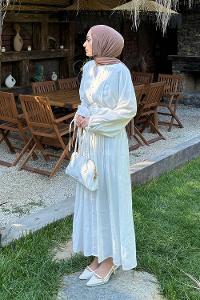 White Mandarin Collar Modal Dresess