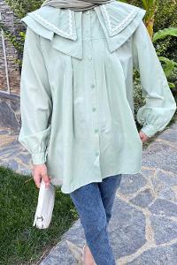 Mint Green-1 Shirt Collar Long Arm Cotton Shirt