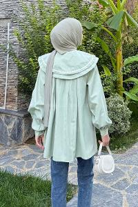 Mint Green-1 Shirt Collar Long Arm Cotton Shirt