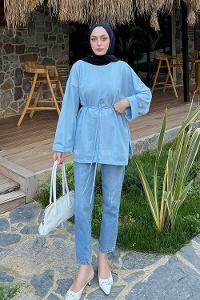 Lamelif Yırtmaç Detaylı Sweat Bebe Mavisi