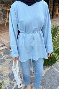 Lamelif Yırtmaç Detaylı Sweat Bebe Mavisi