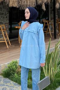 Blue Normal Neck Cotton Fabric Unprinted Tunic