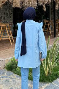 Blue Normal Neck Cotton Fabric Unprinted Tunic