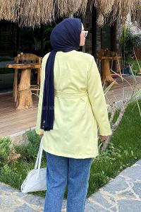 Yellow V Neck Long Arm Cotton Polyester Jacket