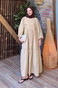 Lamelif Elica Tesettür Elbise Taş Rengi