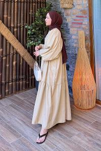 Lamelif Elica Tesettür Elbise Taş Rengi