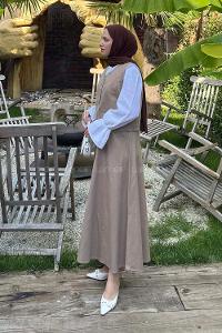 Lamelif Gabardin Yelek-Etek İkili Tesettür Takım Soft Kahve