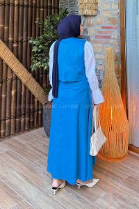 Lamelif Kruvaze Kapama Gabardin Takım Mavi