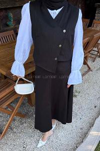 Lamelif Kruvaze Kapama Gabardin Takım Siyah