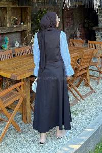 Lamelif Kruvaze Kapama Gabardin Takım Siyah