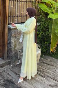 Lamelif Şifon Tesettür Elbise Sarı