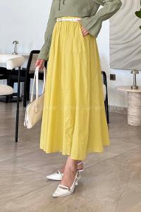 Lamelif Vual Kemerli Tesettür Etek Sarı