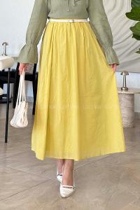 Lamelif Vual Kemerli Tesettür Etek Sarı
