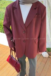 Lamelif Dekoratif Cep Detaylı Tesettür Ceket Bordo