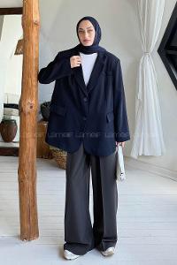 Lamelif Dekoratif Cep Detaylı Tesettür Ceket Lacivert