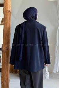 Lamelif Dekoratif Cep Detaylı Tesettür Ceket Lacivert
