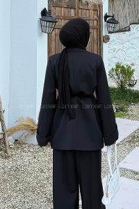 Lamelif Derin Pens Detaylı Tesettür Takım Siyah