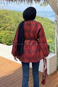 Lamelif Etnik Desenli Biyeli Ceket Rengarenk