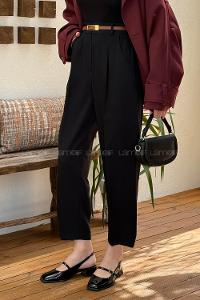 Black Polyester Normal Waist Carrot Pant Pants