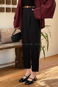 Black Polyester Normal Waist Carrot Pant Pants