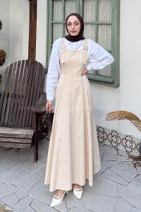 Stone Scoop Neck Gabardin Unprinted Dresess