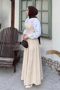 Stone Scoop Neck Gabardin Unprinted Dresess