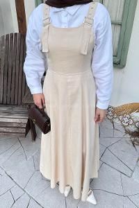 Stone Scoop Neck Gabardin Unprinted Dresess