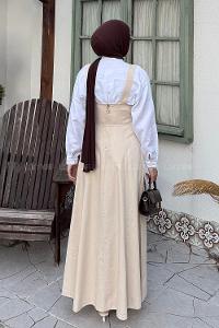 Stone Scoop Neck Gabardin Unprinted Dresess