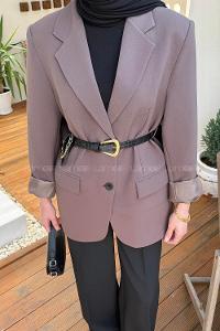 Lamelif Kemer Detaylı Atlas Ceket Kahverengi