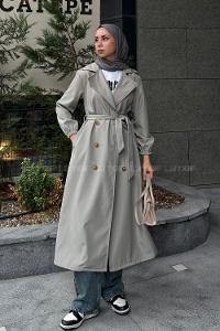 Mint Green Long Arm Polyester Trench Coat
