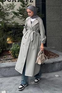Mint Green Long Arm Polyester Trench Coat