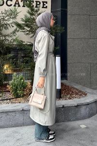 Mint Green Long Arm Polyester Trench Coat