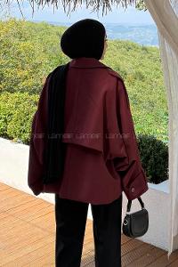 Claret Red Long Arm Viscose Fabric Elastan Polyester Trench Coat