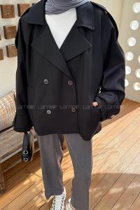 Lamelif Kruvaze Kısa Tesettür Trençkot Siyah