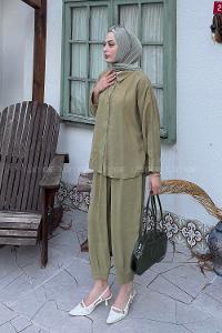 Lamelif Modal Gömlek-Pantolon Takım Haki