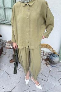 Lamelif Modal Gömlek-Pantolon Takım Haki